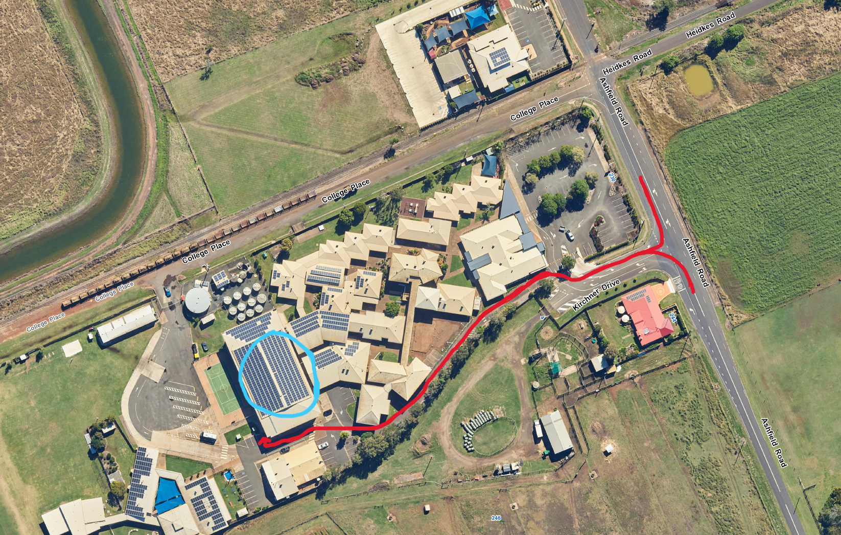 Aerial view of Bundaberg Christian College Sports Hall
